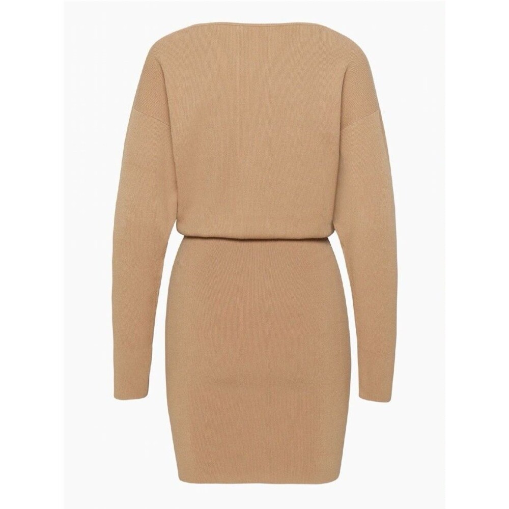 Aritzia Babaton Continent Dress S Gold Camel Boat Neck Dolman Knit Sweater Mini - Picture 16 of 16